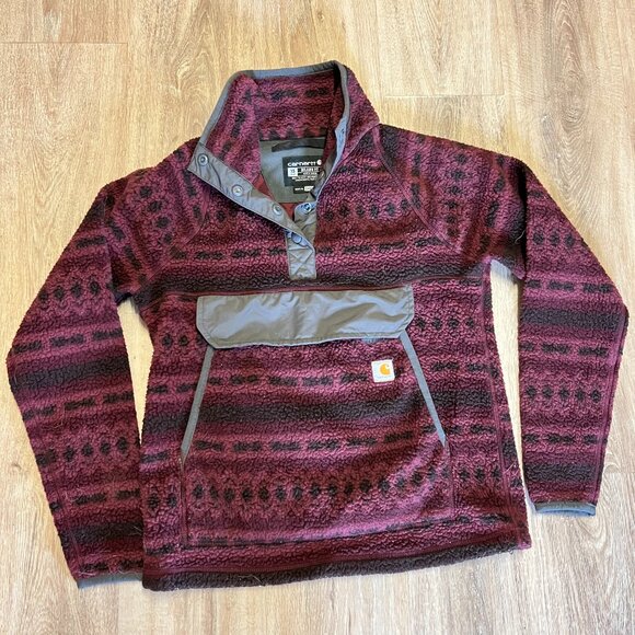 Carhartt Women's Relaxed Fit Fleece Pullover XS Port Geometric Print - Picture 1 of 6